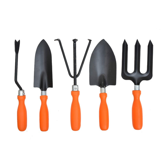 Garden Tool Set of 5 (cultivator, Big and Small Trowel, Weeder, Fork) with Plastic Handle | Buy Online At Best Price