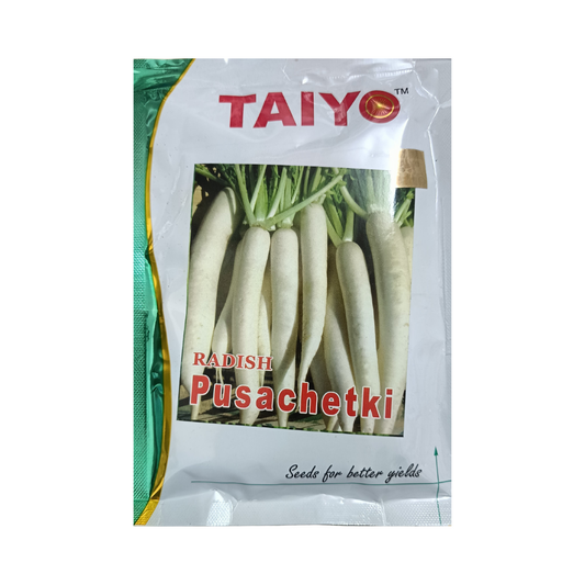 Pusachetki Radish Seeds - Taiyo | F1 Hybrid | Buy Online - DesiKheti